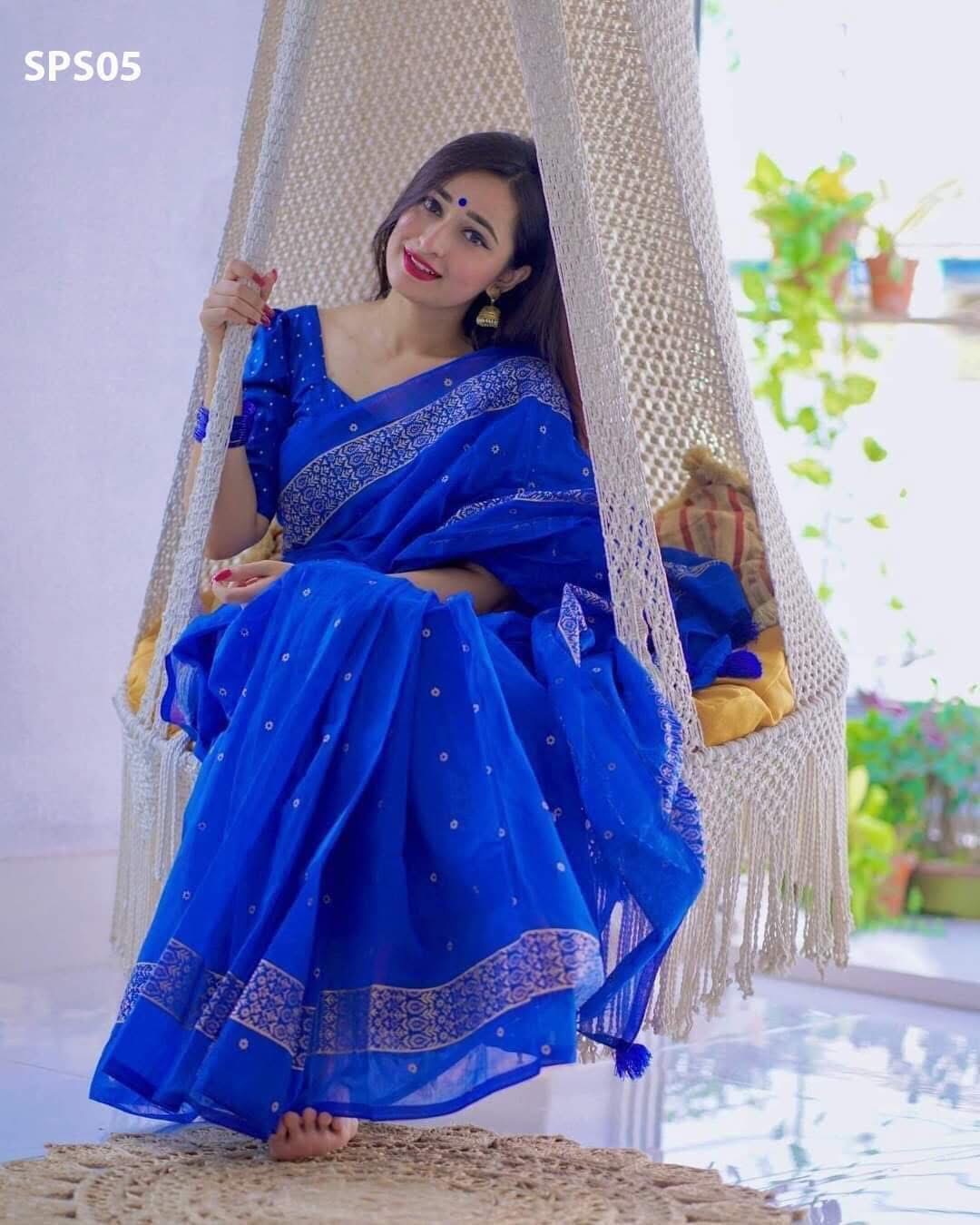 Premium Afsan Print Half Silk Saree With Blouse Piece | SPS06