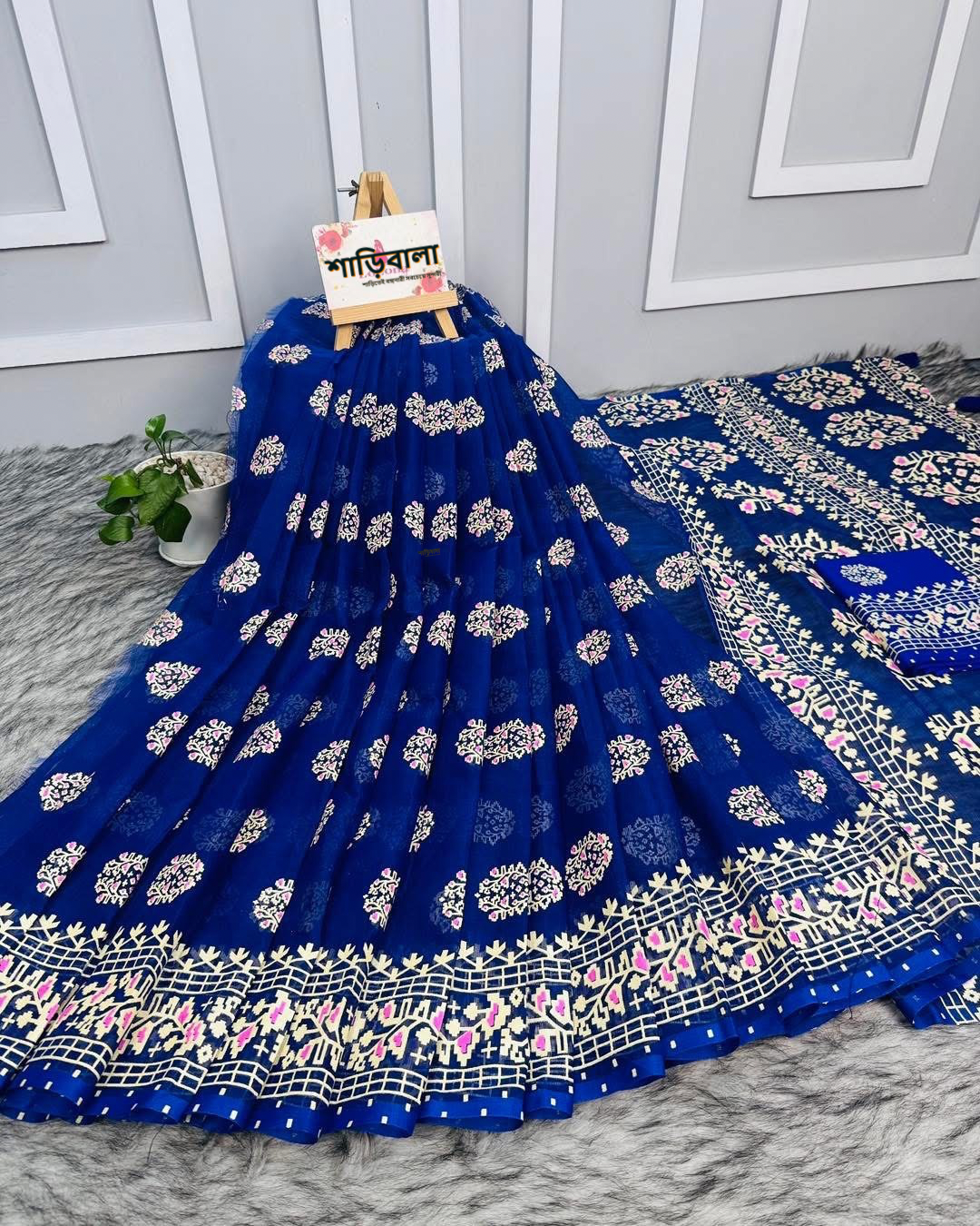 Half silk screen print Saree with blouse piece | SPS-101