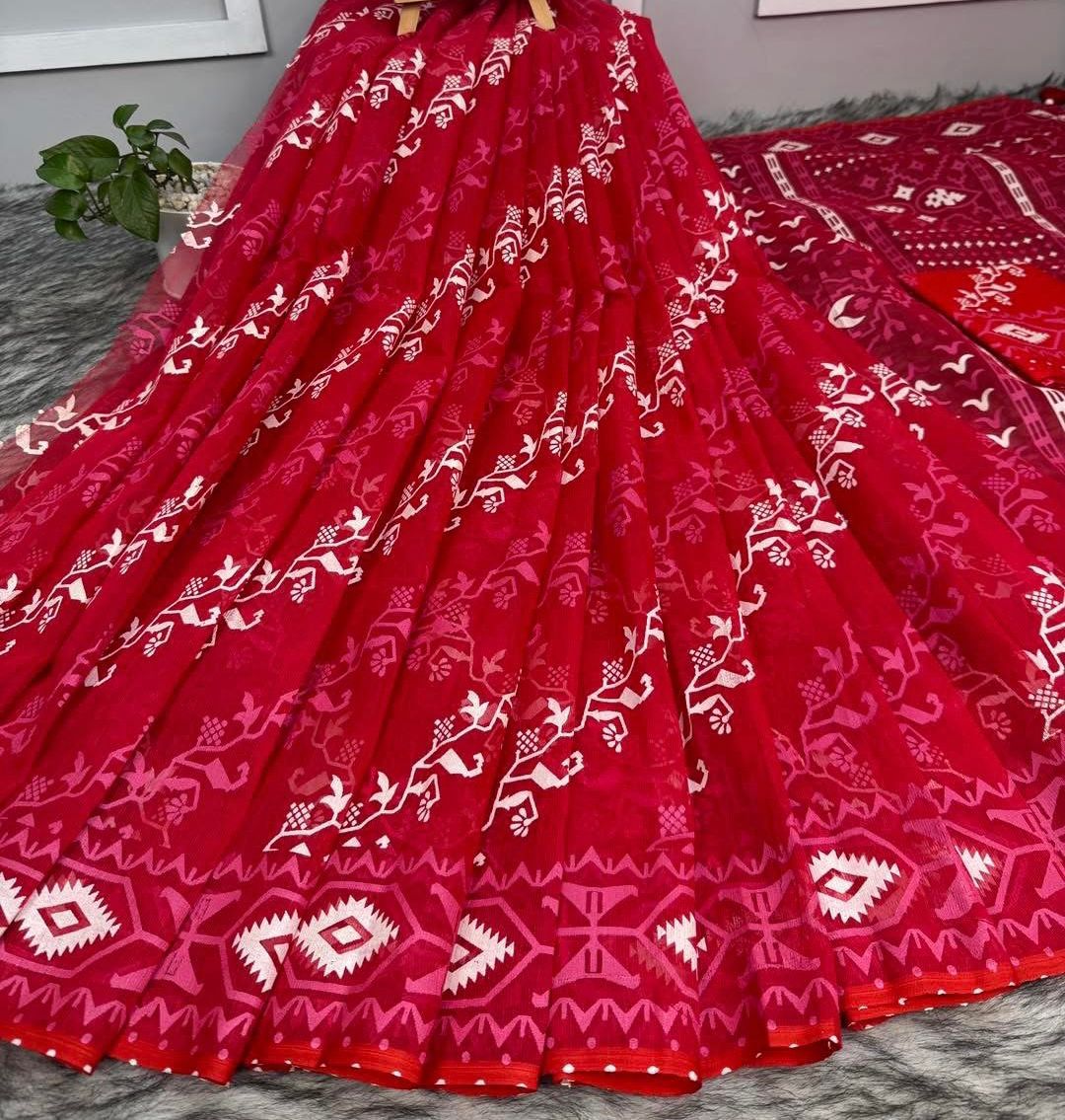 Half Silk Screen Print Saree With Blouse Piece | SPS-106
