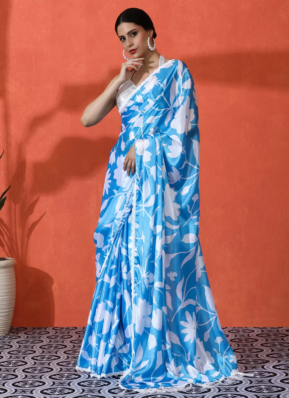 Digital Printed Satin Silk Saree With Blouse Piece | DG-228