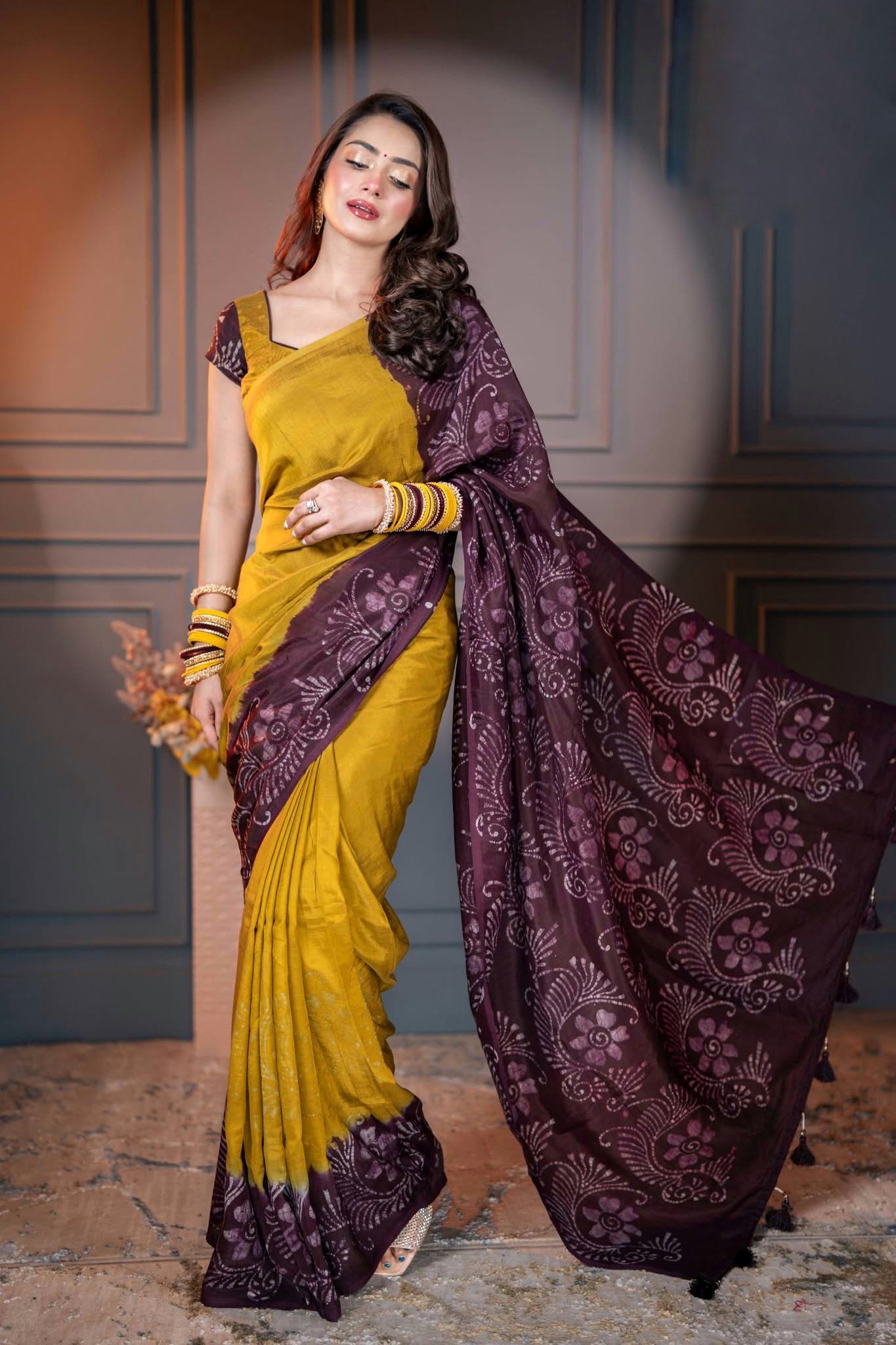 New Batik Design Printed Saree With Blouse Piece | BDS-09