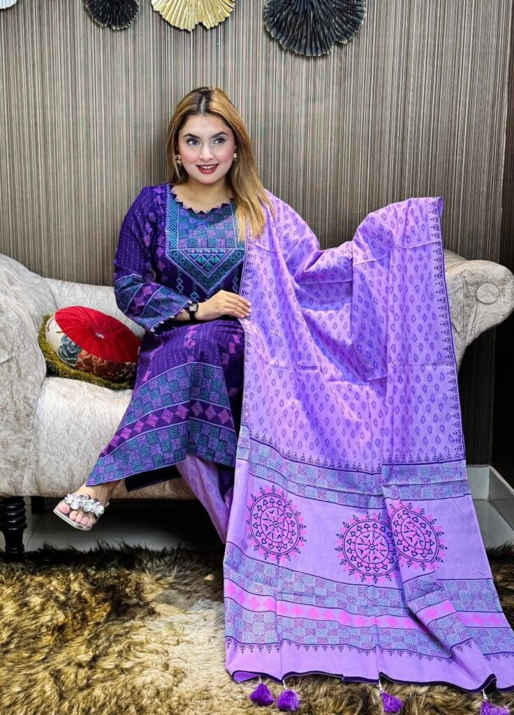 Cotton Block Print Unstitched Three Pcs Code-001