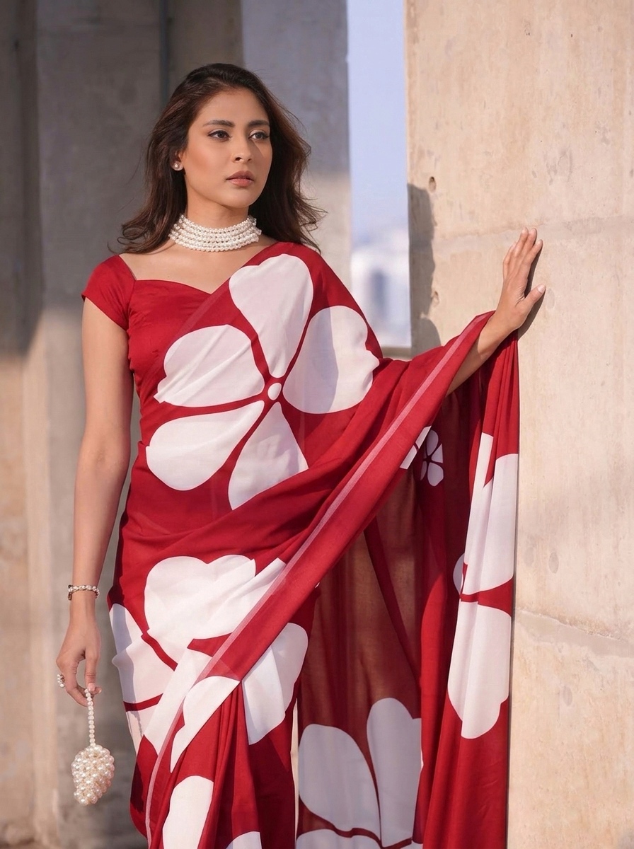 Semi Moslin Silk Digital Printed Saree With Blouse Piece | BDS-18