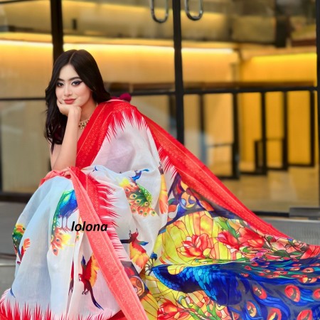 Semi Moslin Silk Digital Printed Saree With Blouse Piece | BDS-23