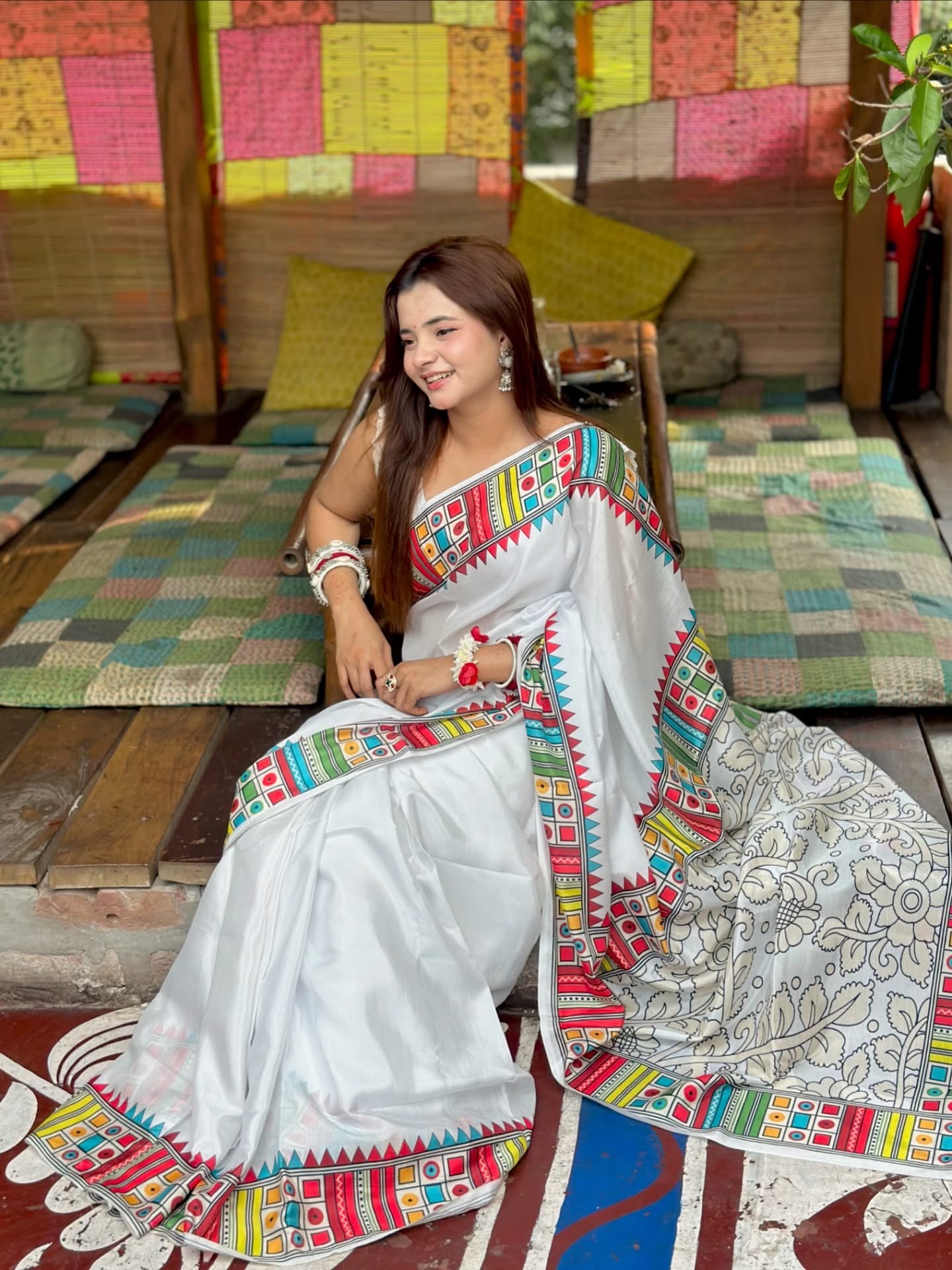 Kantha Stitch Print Pure Silk Saree With Blouse Piece | DG-161