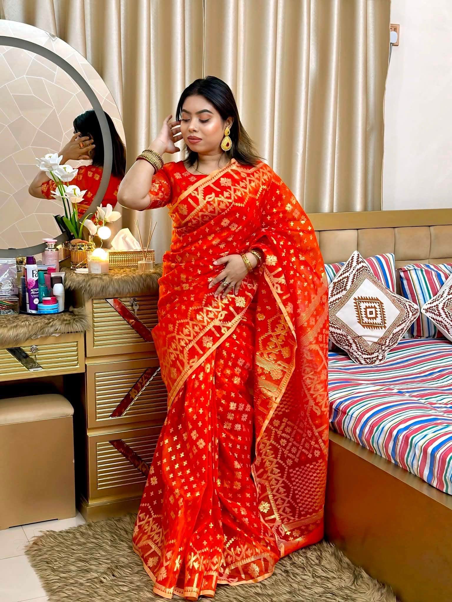 60/80 Count Jori Sutar Tant Jamdani Saree With Blouse Piece | JSS-03