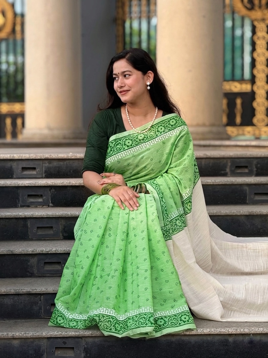 Handloom Cotton Hand block Printed Saree | CBS-02
