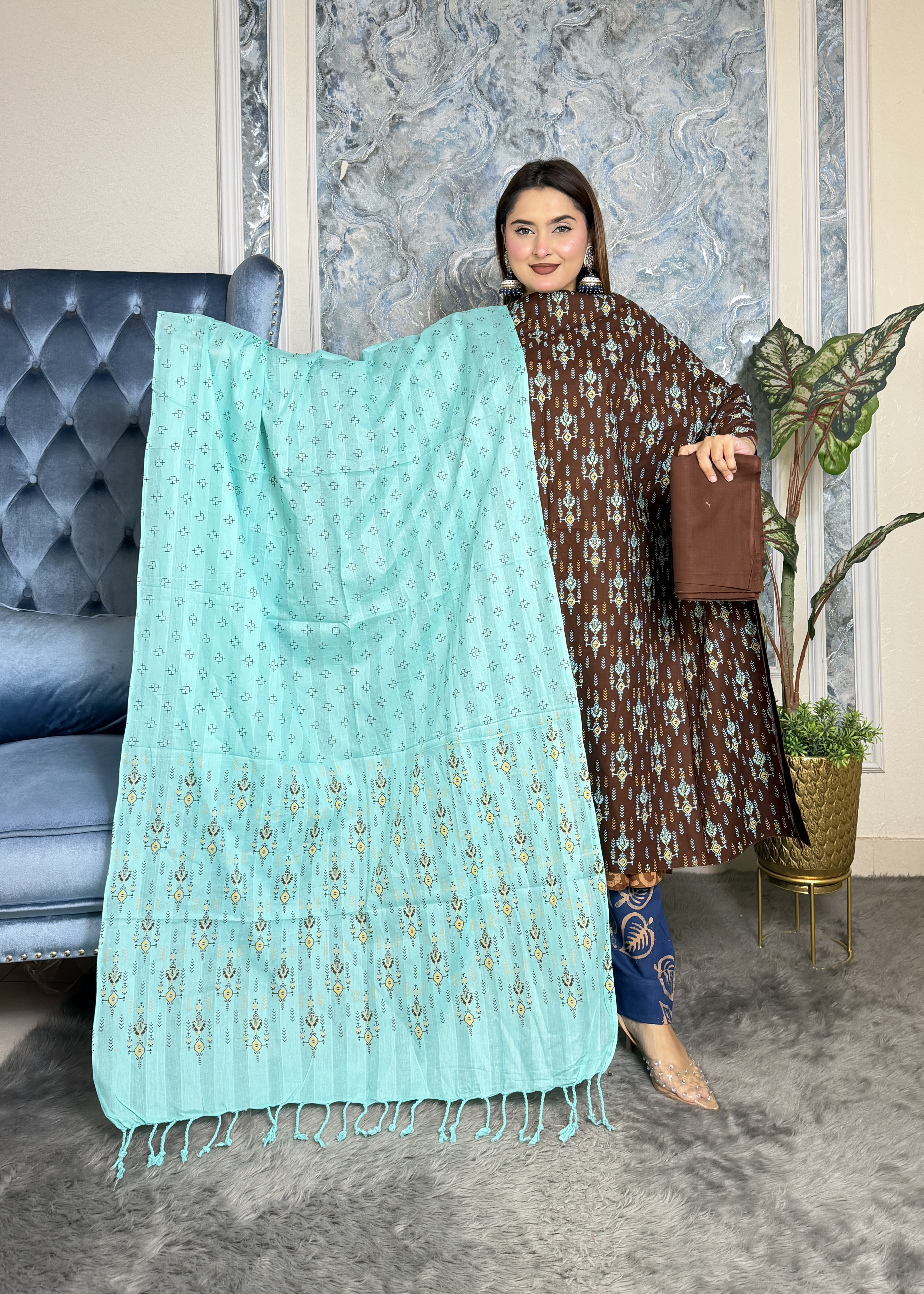 প্রিমিয়াম স্লাব কটন আনস্টিচ থ্রি পিস | Code-2407