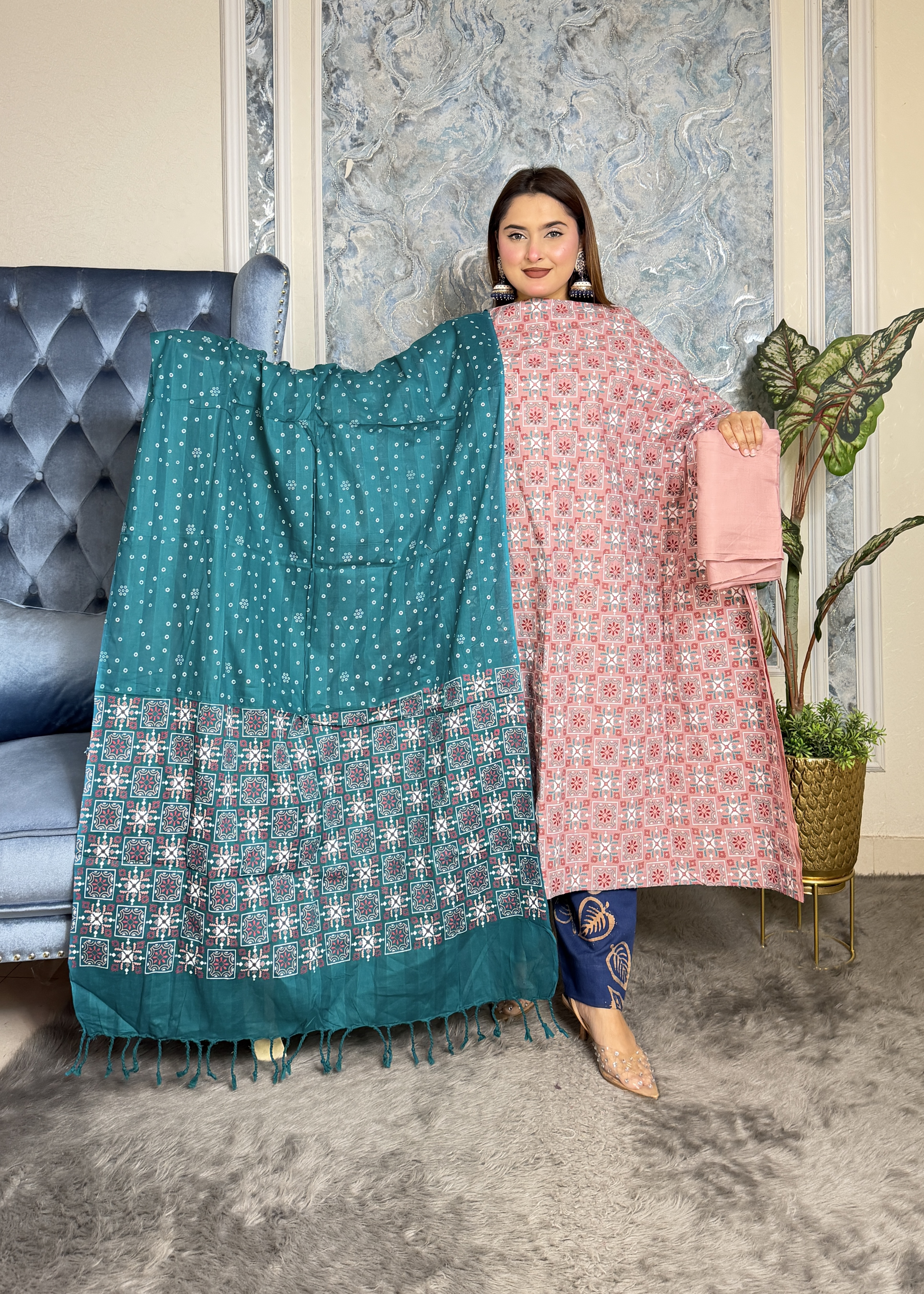প্রিমিয়াম স্লাব কটন আনস্টিচ থ্রি পিস | Code-2402