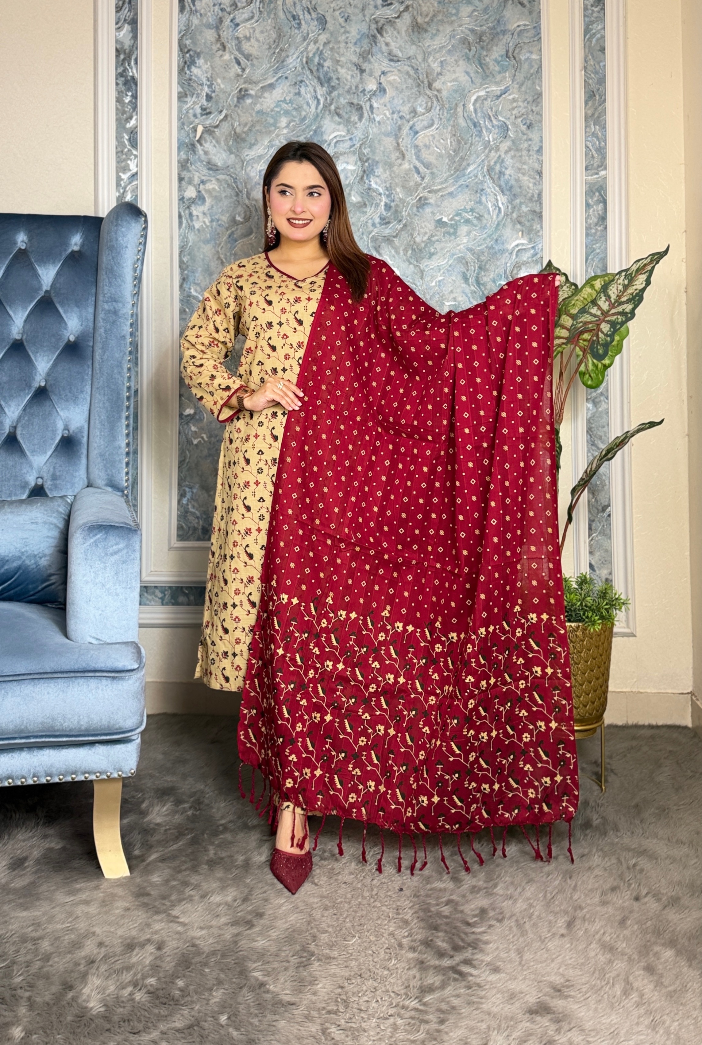 প্রিমিয়াম স্লাব কটন আনস্টিচ থ্রি পিস | Code-2405