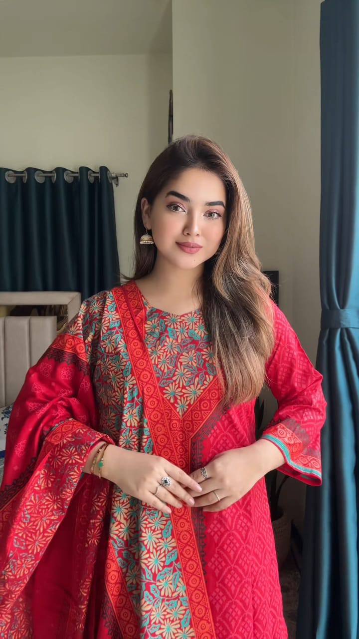 প্রিমিয়াম কটন কাঠব্লকের আনস্টিচ থ্রি পিস | Code-2412