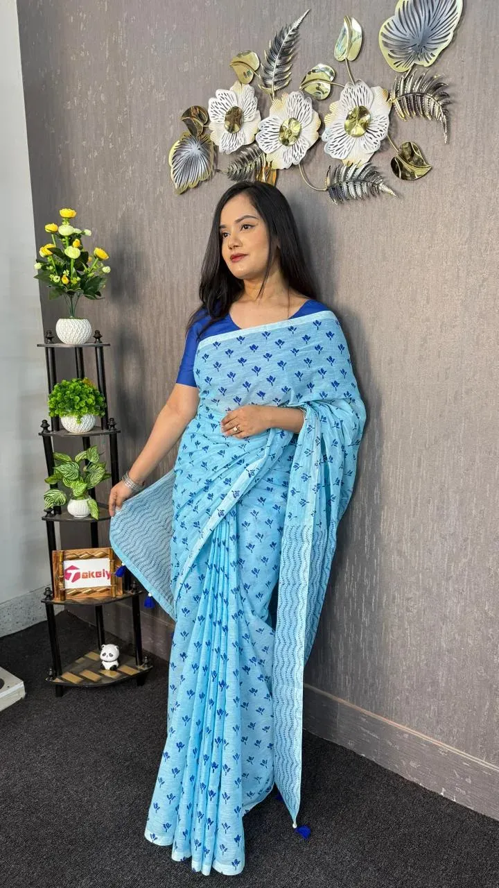 Handloom Cotton Hand block Printed Saree | P00142