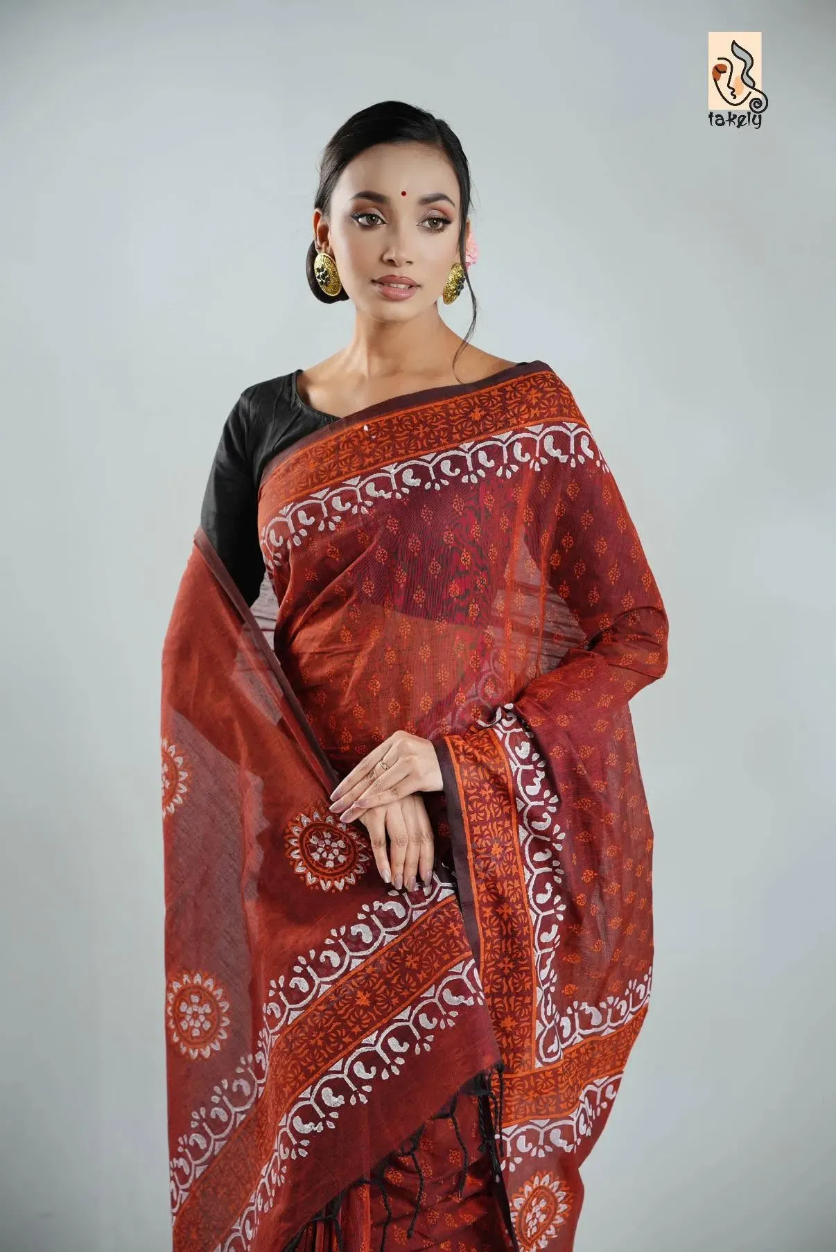 Arong Cotton Block Printed Shari | P00168