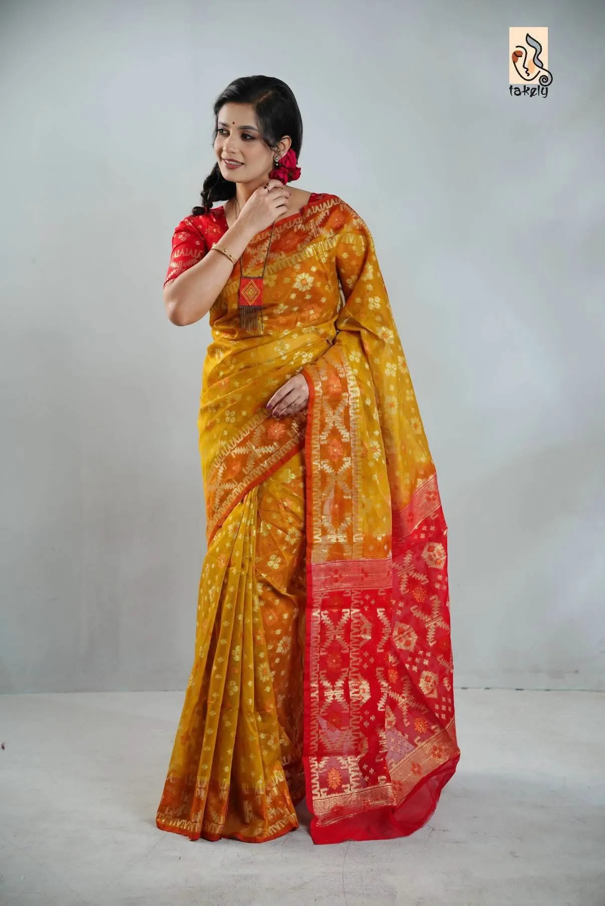 60/80 Count Jori Sutar Tant Jamdani Saree With Blouse Piece | P00188