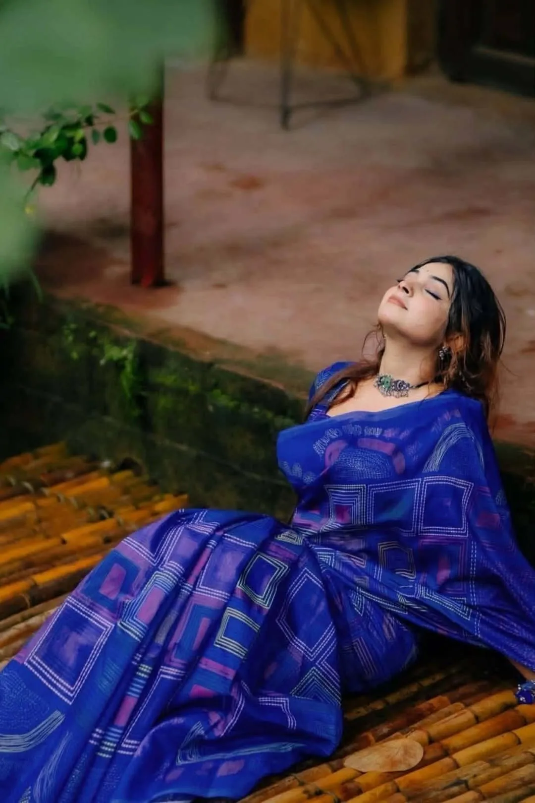 Katha Stitch Design Digital Printed Soft Silk Saree | P00194
