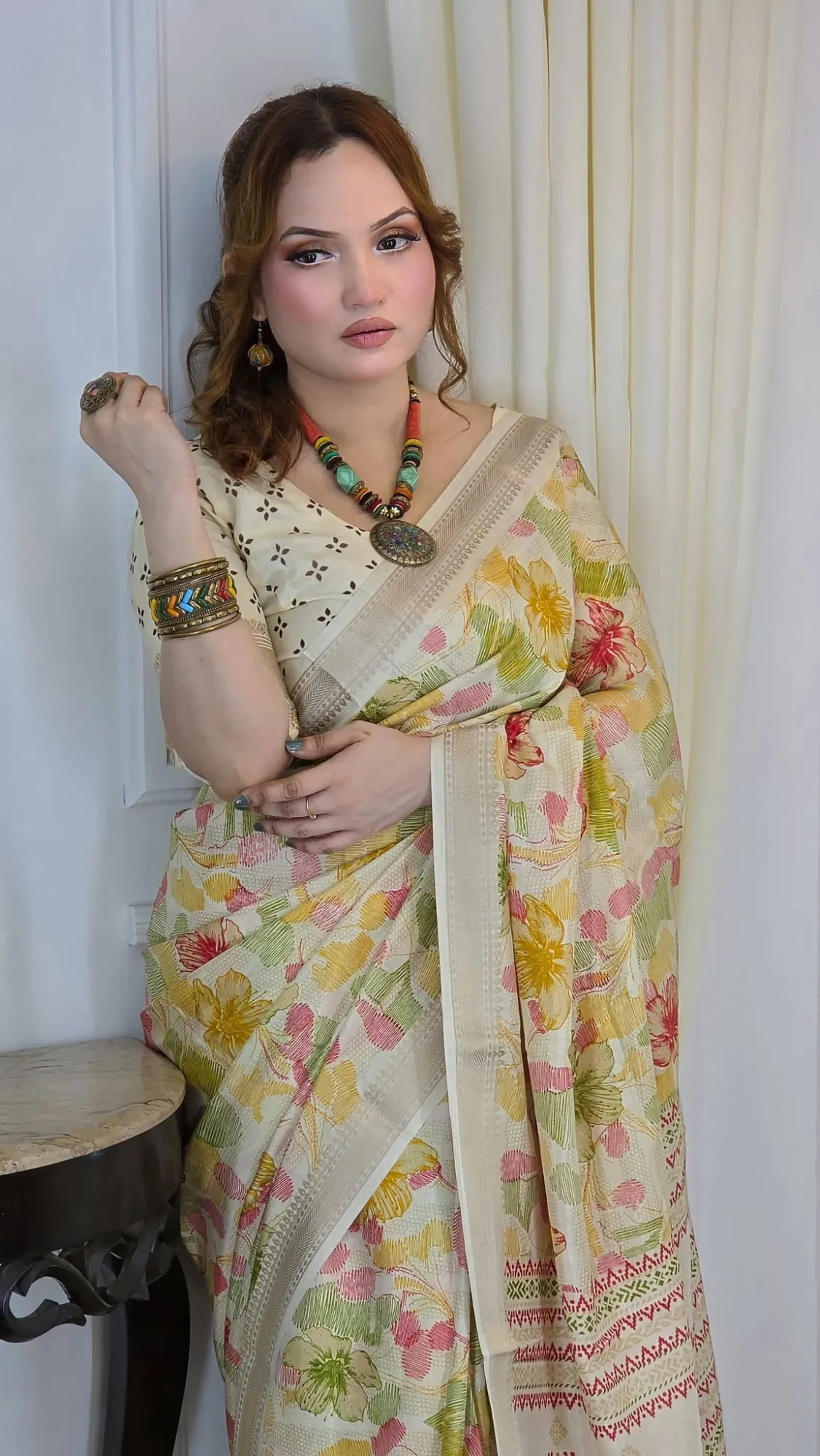 Takely Process Soft Silk Digital Printed Saree With Katan Par | P00197