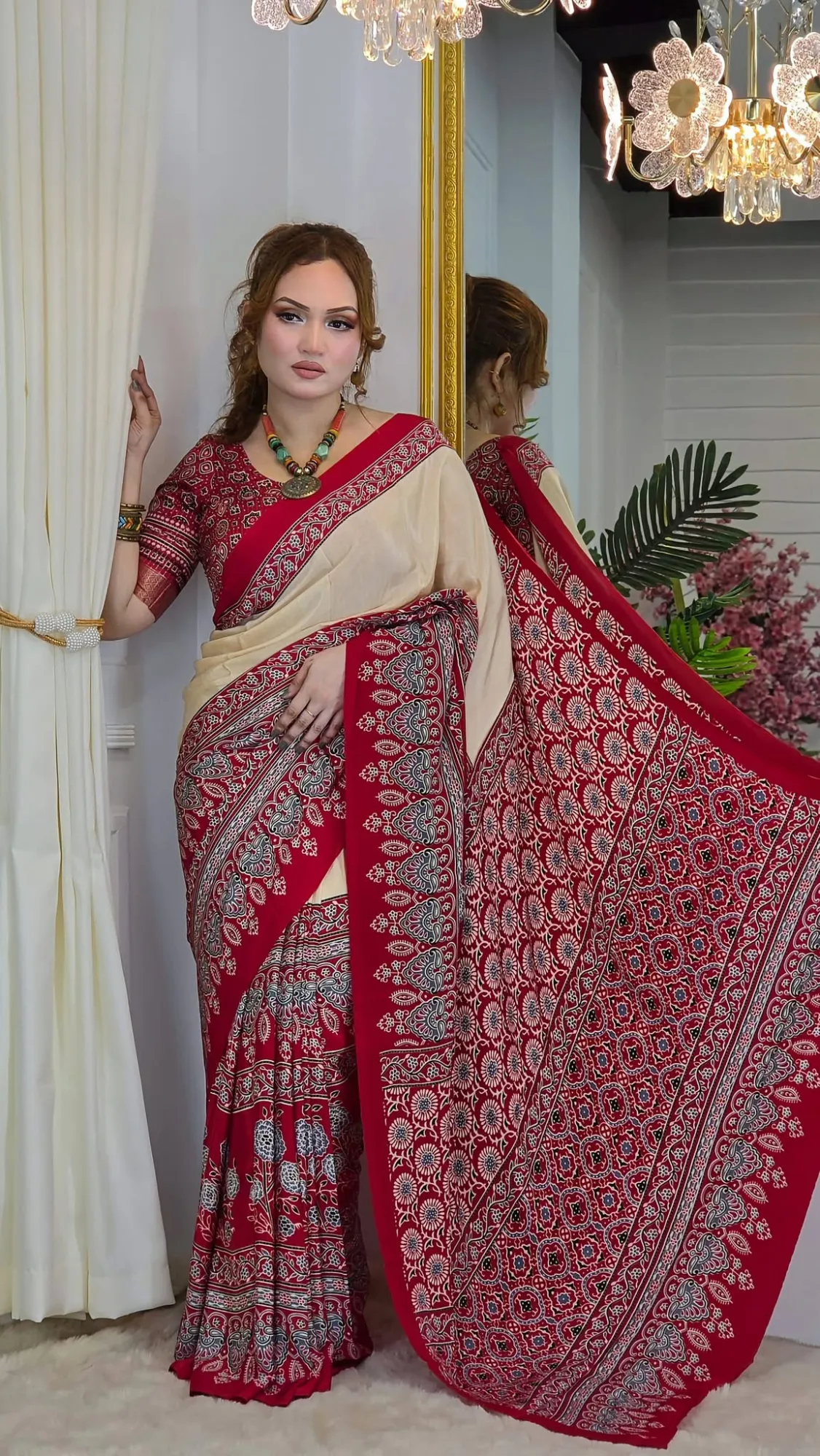 Ajrakh Design Takely Process Soft Silk Printed Saree | P00198