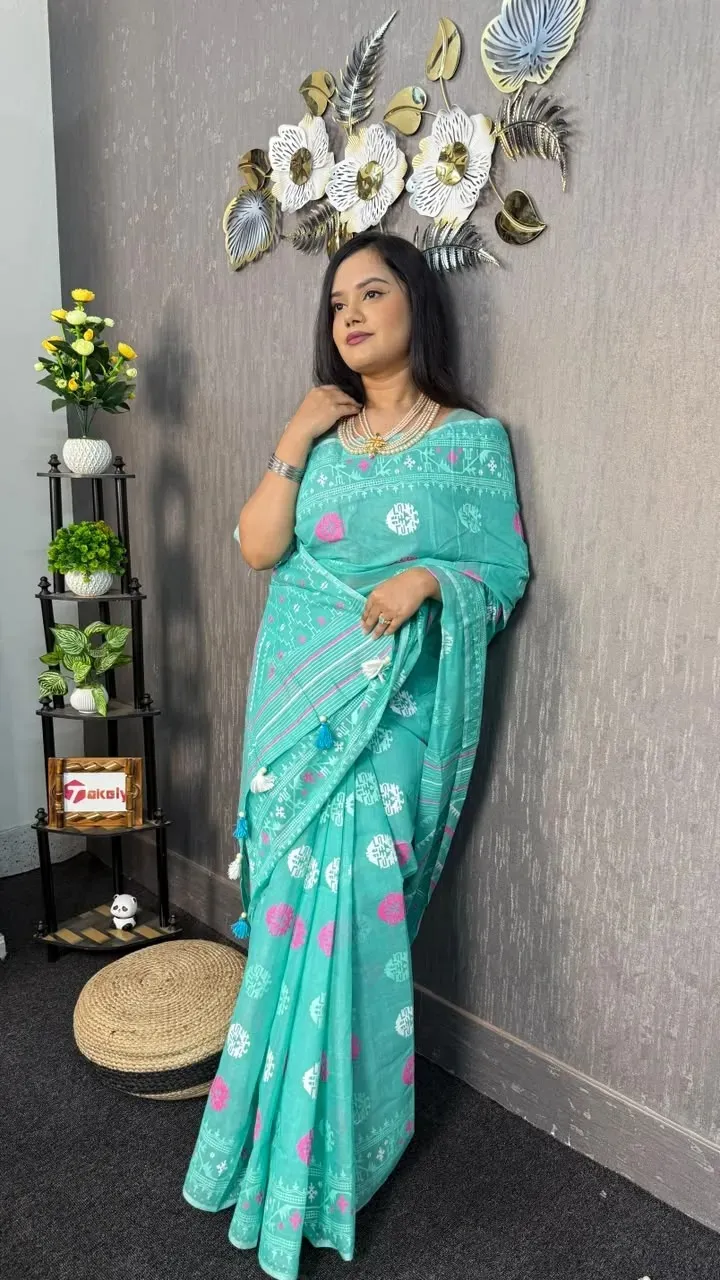Half Silk Screen Print Saree With Blouse Piece | P00208