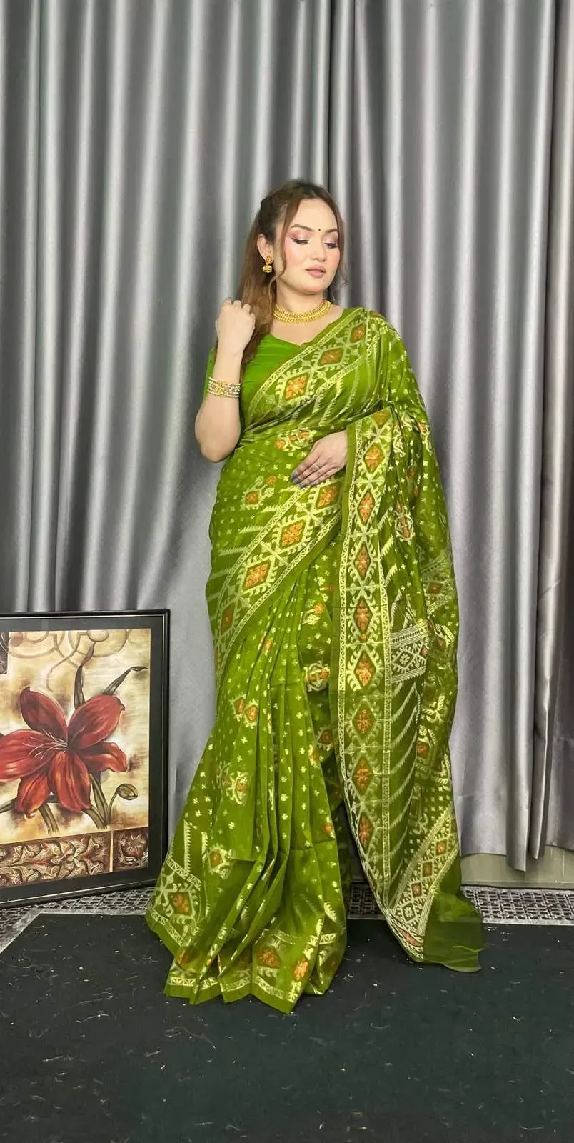 60/80 Count Jori Sutar Tant Jamdani Saree With Blouse Piece | P00212