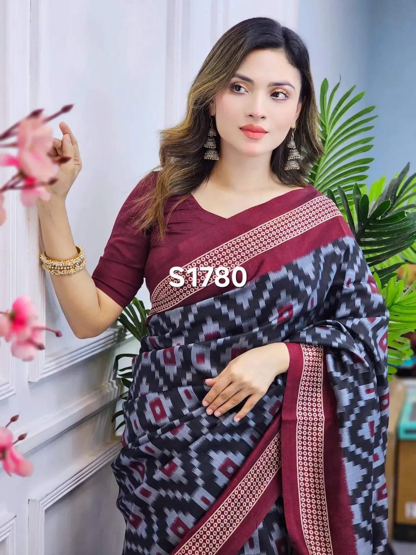 Ikkat Design Chanderi Silk Digital Printed Saree With Blouse Piece | P00066