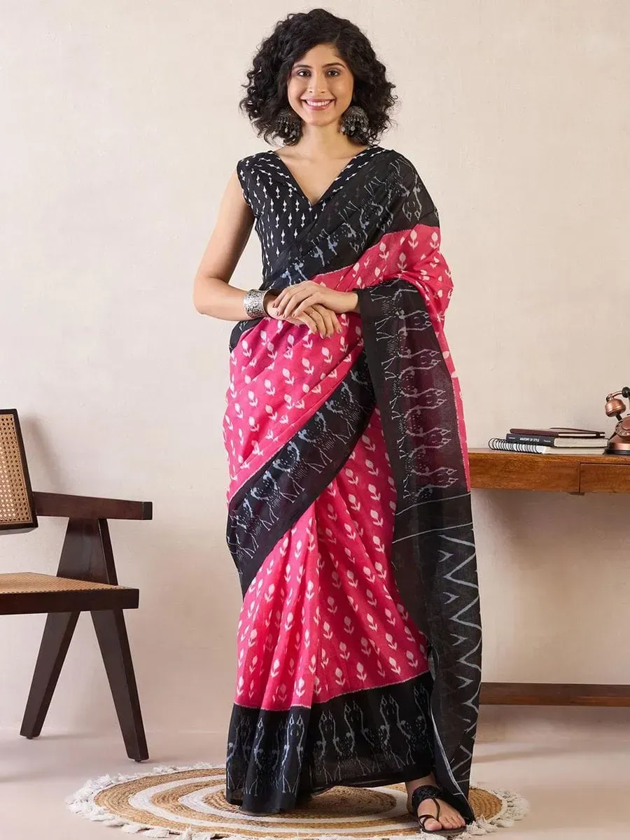 Takely Process Silk Ikat Design Printed Saree With Blouse Piece | P00078