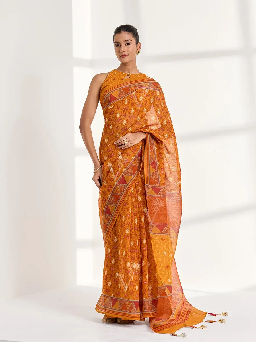 Traditional Block Design Digital Print Kota Doria Cotton Saree | P00008