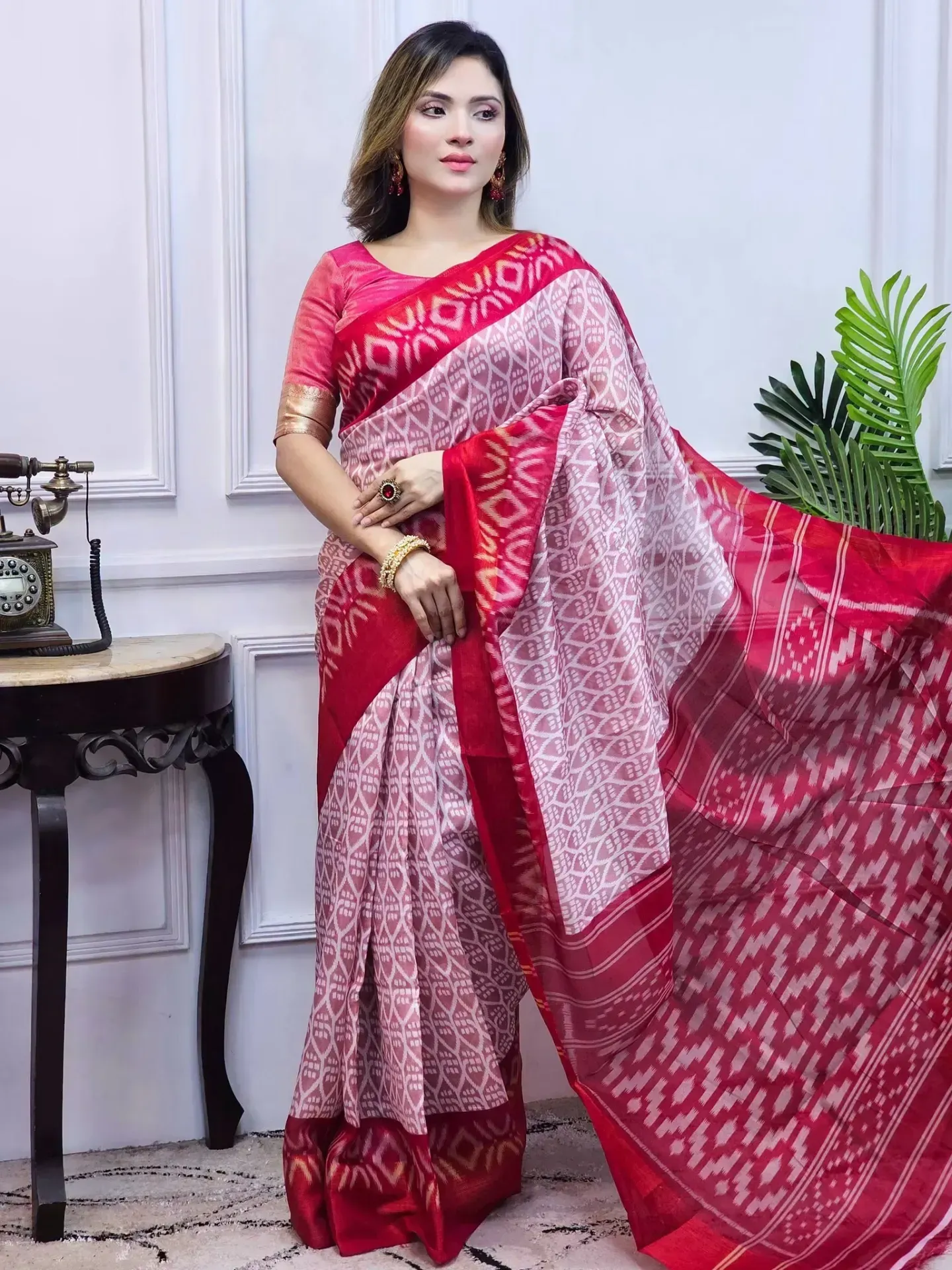 Ikkat Design Chanderi Silk Digital Printed Saree | P00080