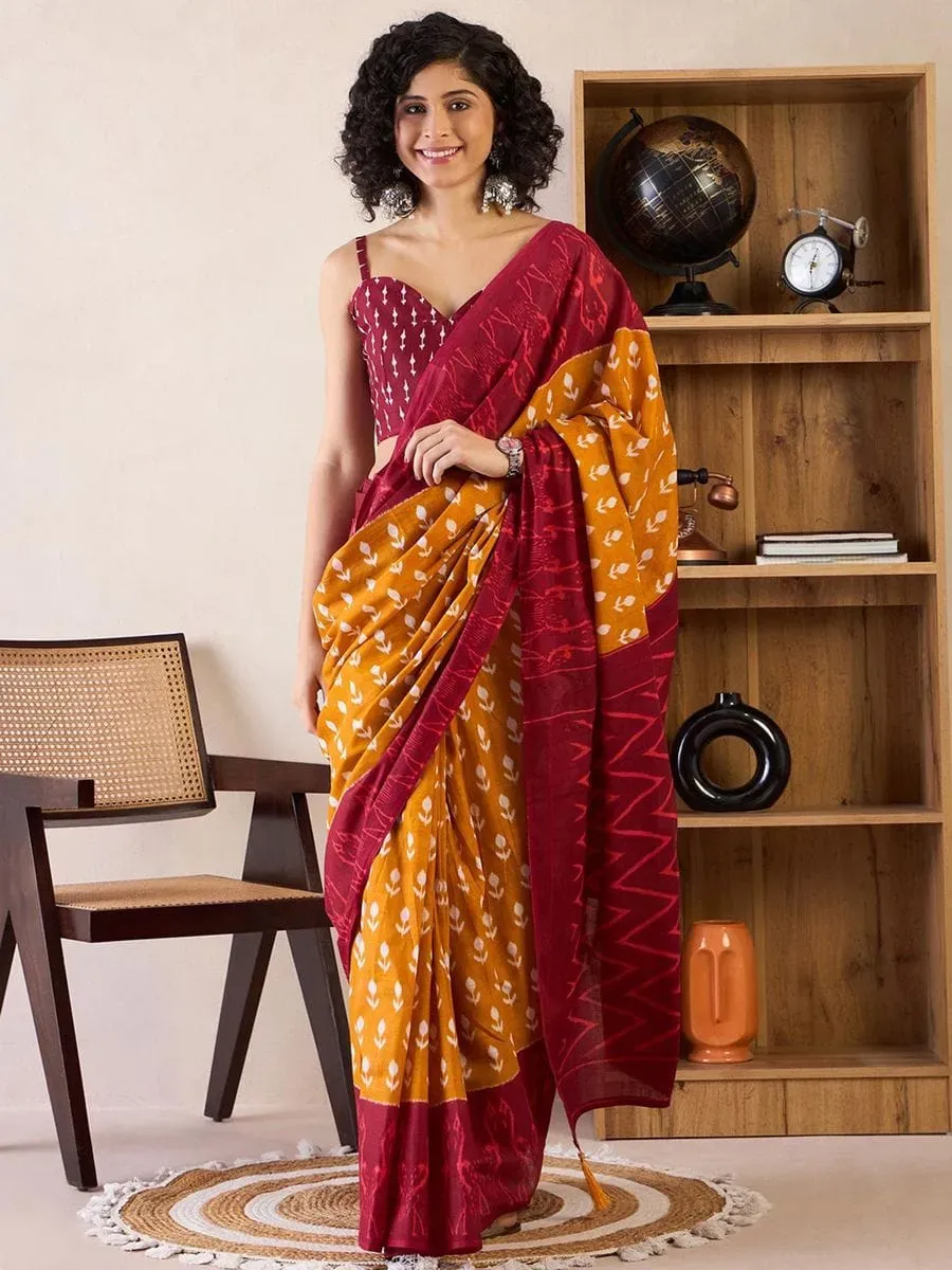 Takely Process Silk Ikat Design Printed Saree With Blouse Piece | P00081