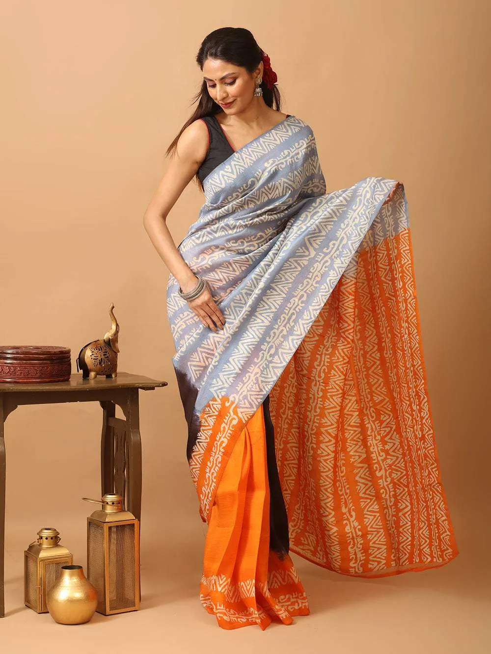 New Batik Design Digital Print Soft Silk Saree with Blouse Piece | P00088