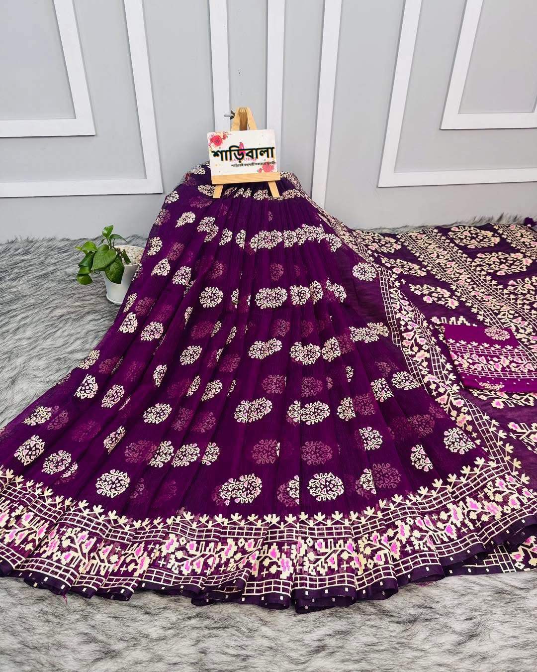 Half Silk Screen Print Saree With Blouse Piece | SPS-102