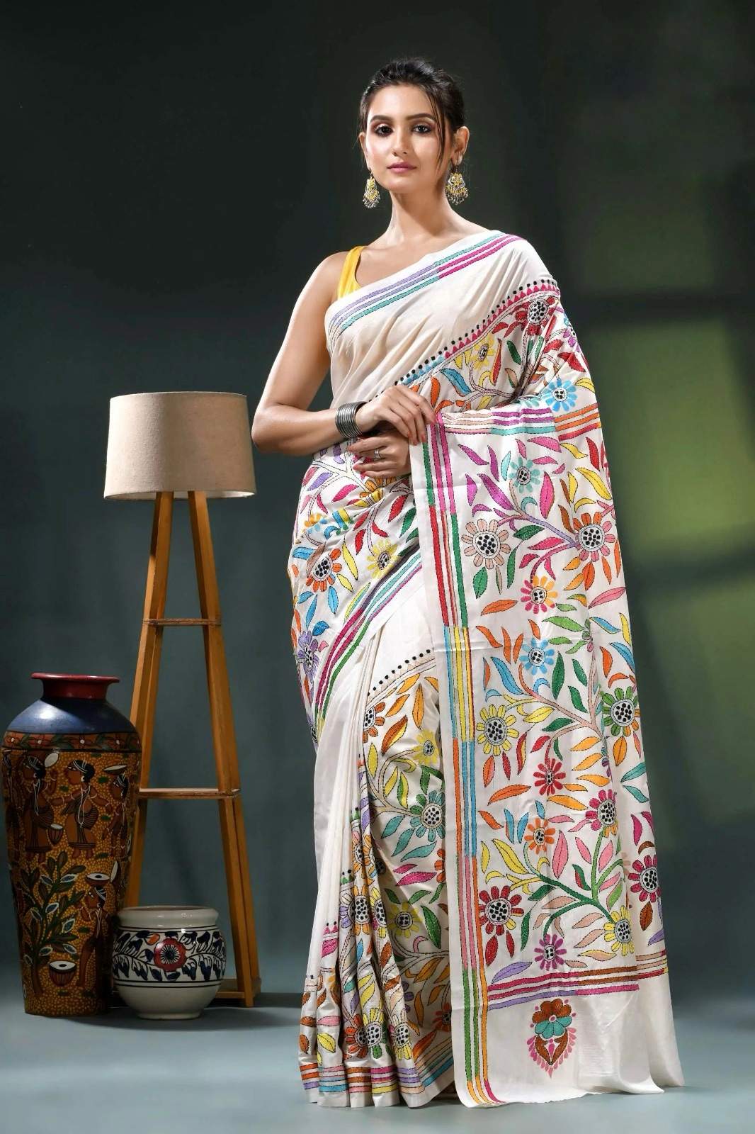 Kantha Design Digital Print Pure Silk Saree With Blouse Piece | DG-220