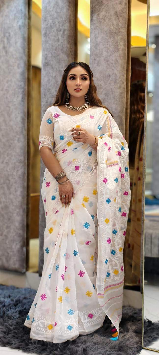 Half Silk Screen Print Saree With Blouse Piece | SPS-104