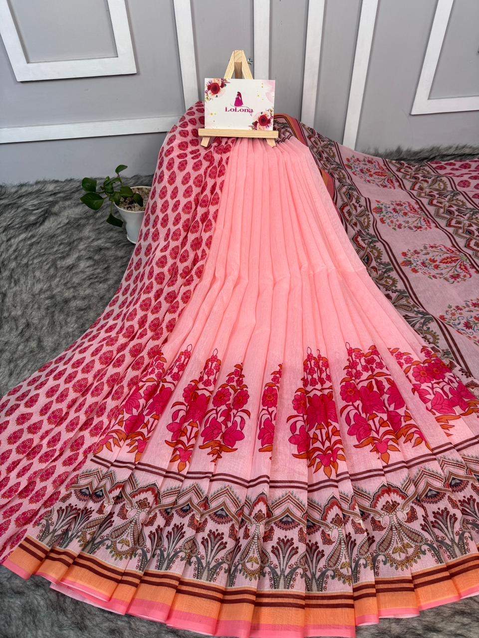 Semi Moslin Silk Digital Printed Saree With Blouse Piece | BDS-21