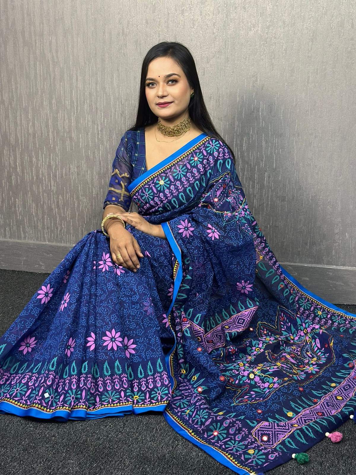 Tangail Mixed Cotton Handblock Saree | TBSS-02