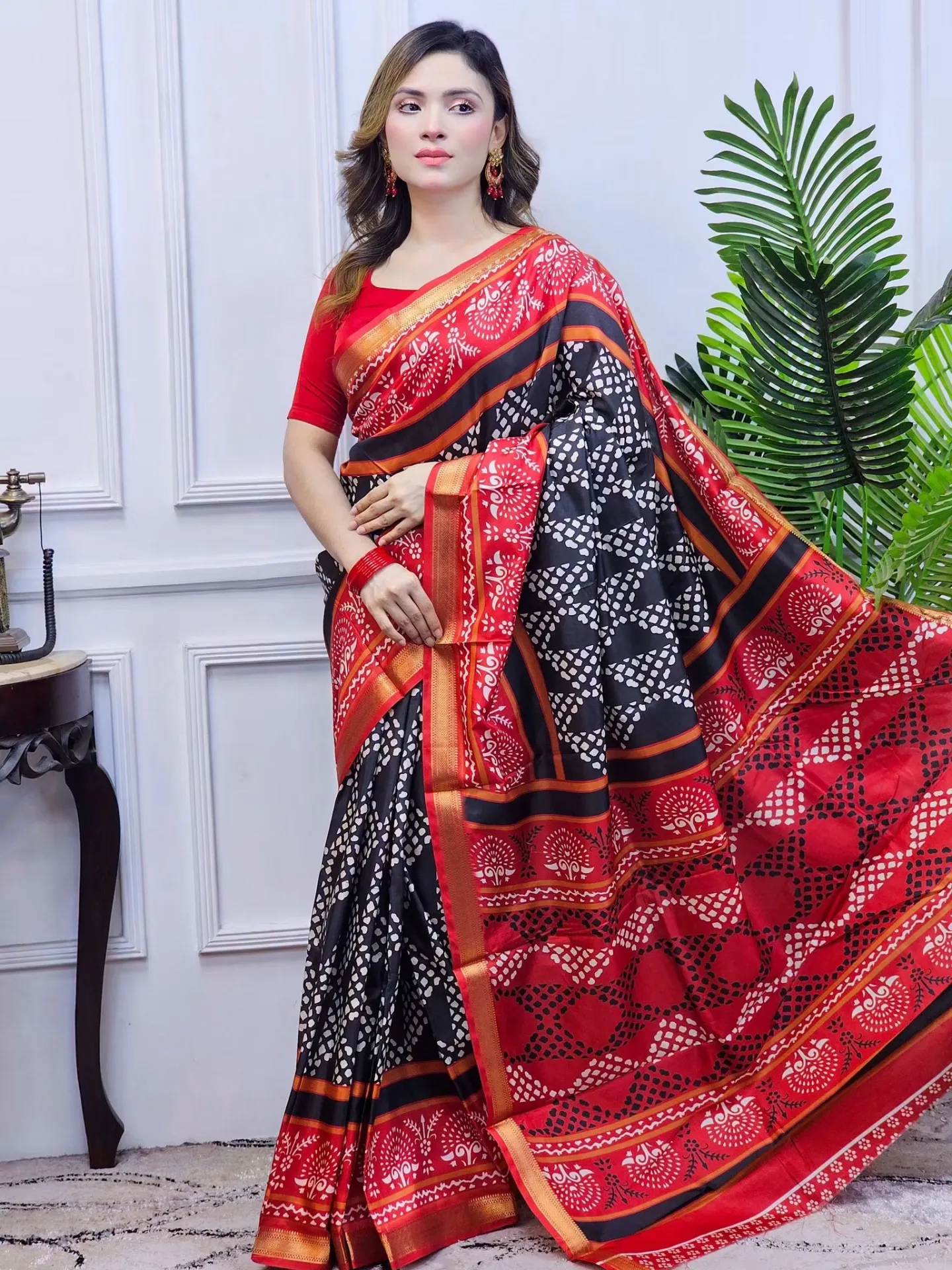Elegant Multicolour Design Katan Par Soft Glossy Silk Digital Print Saree