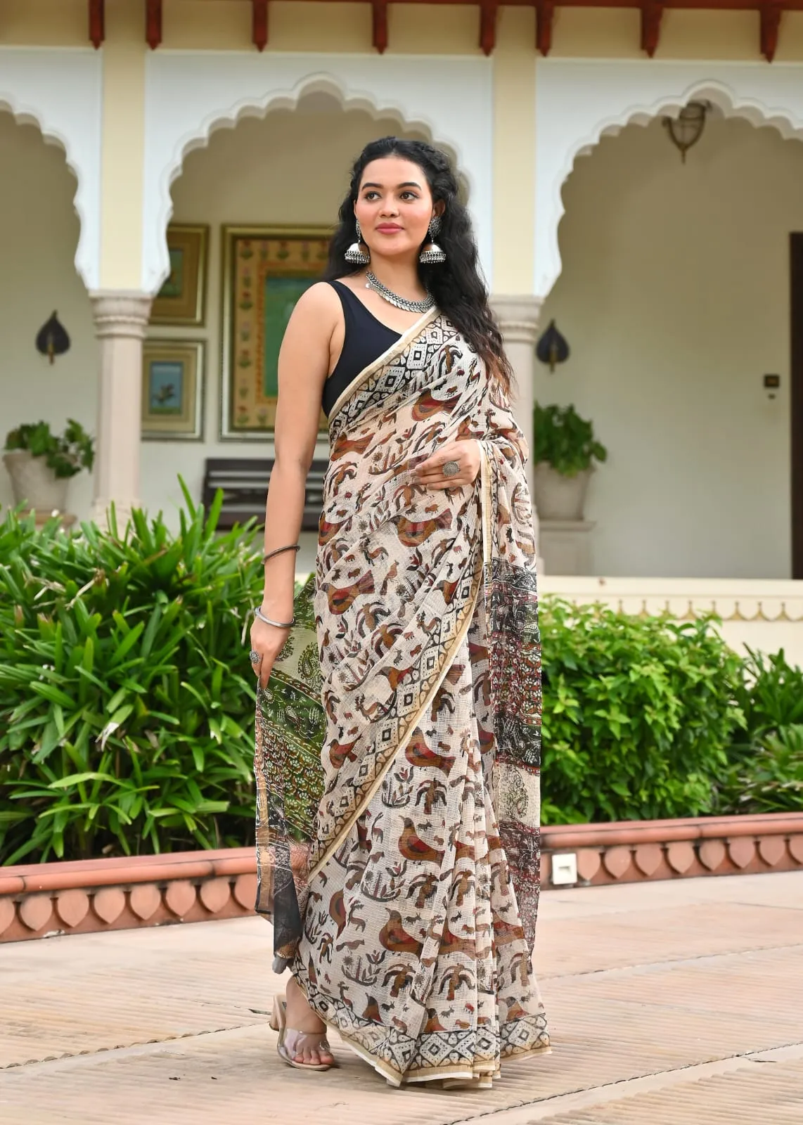 Traditional Block Design Digital Print Kota Doria Cotton Saree