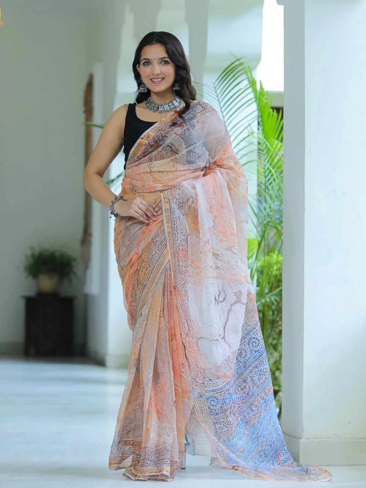 Traditional Block Print Kota Doria Cotton Saree