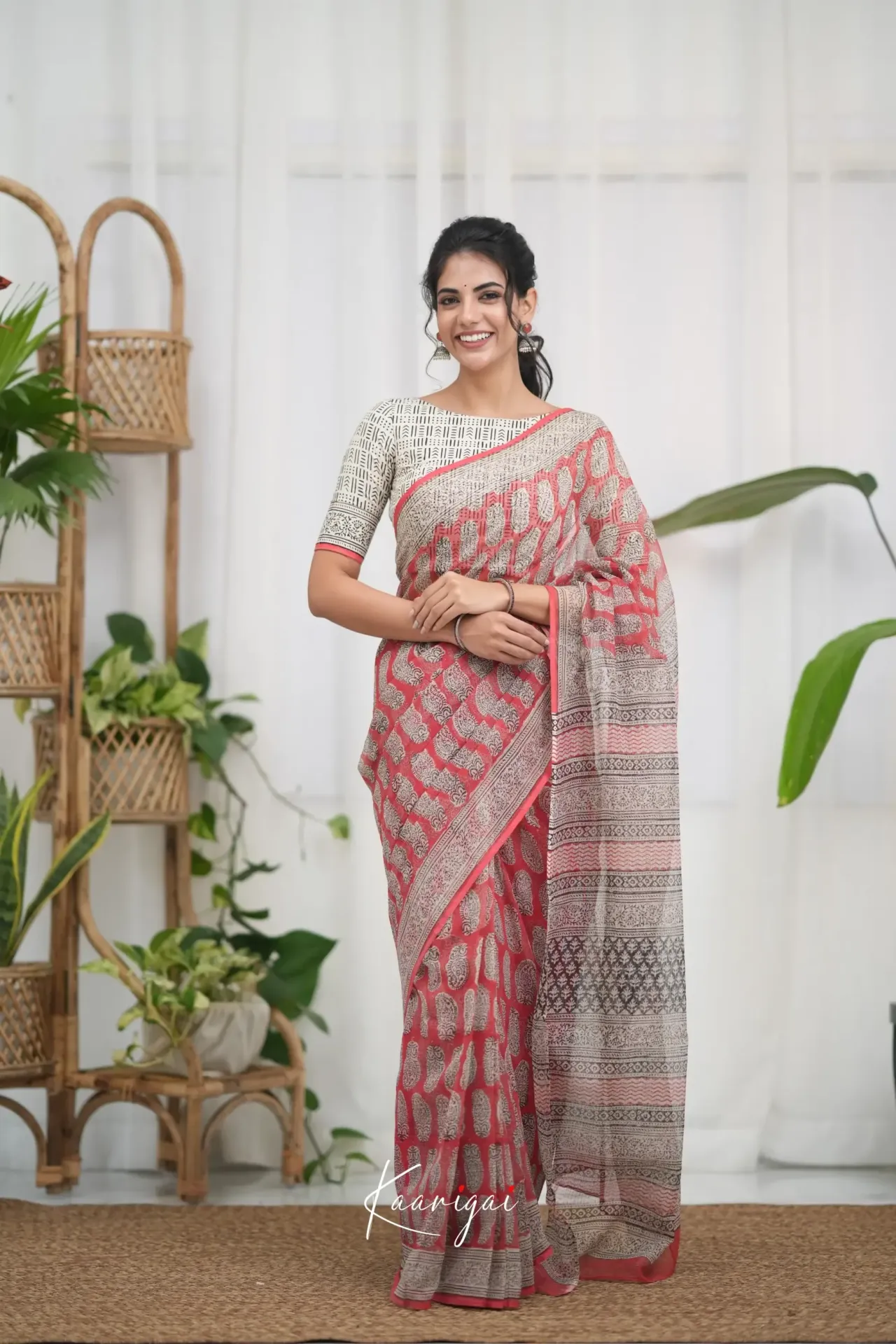 Traditional Block Print Kota Doria Cotton Saree