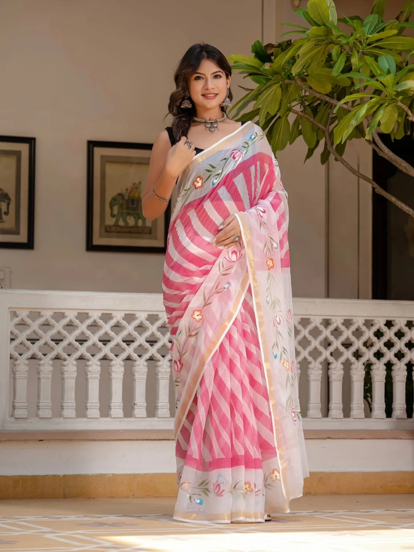Traditional Block Print Kota Doria Cotton Saree