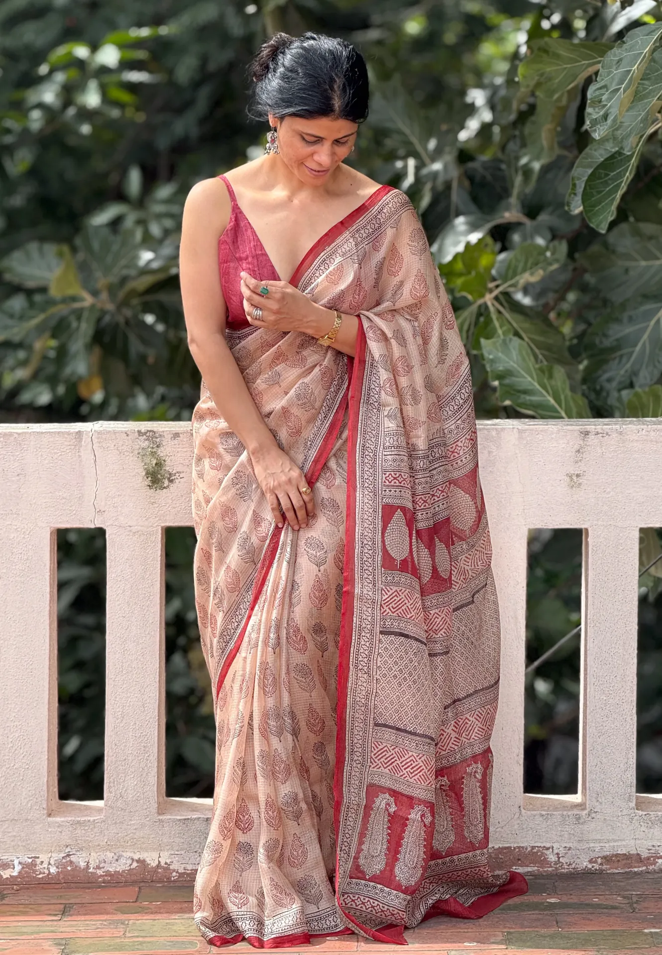 Traditional Block Design Printed Kota Doria Cotton Saree
