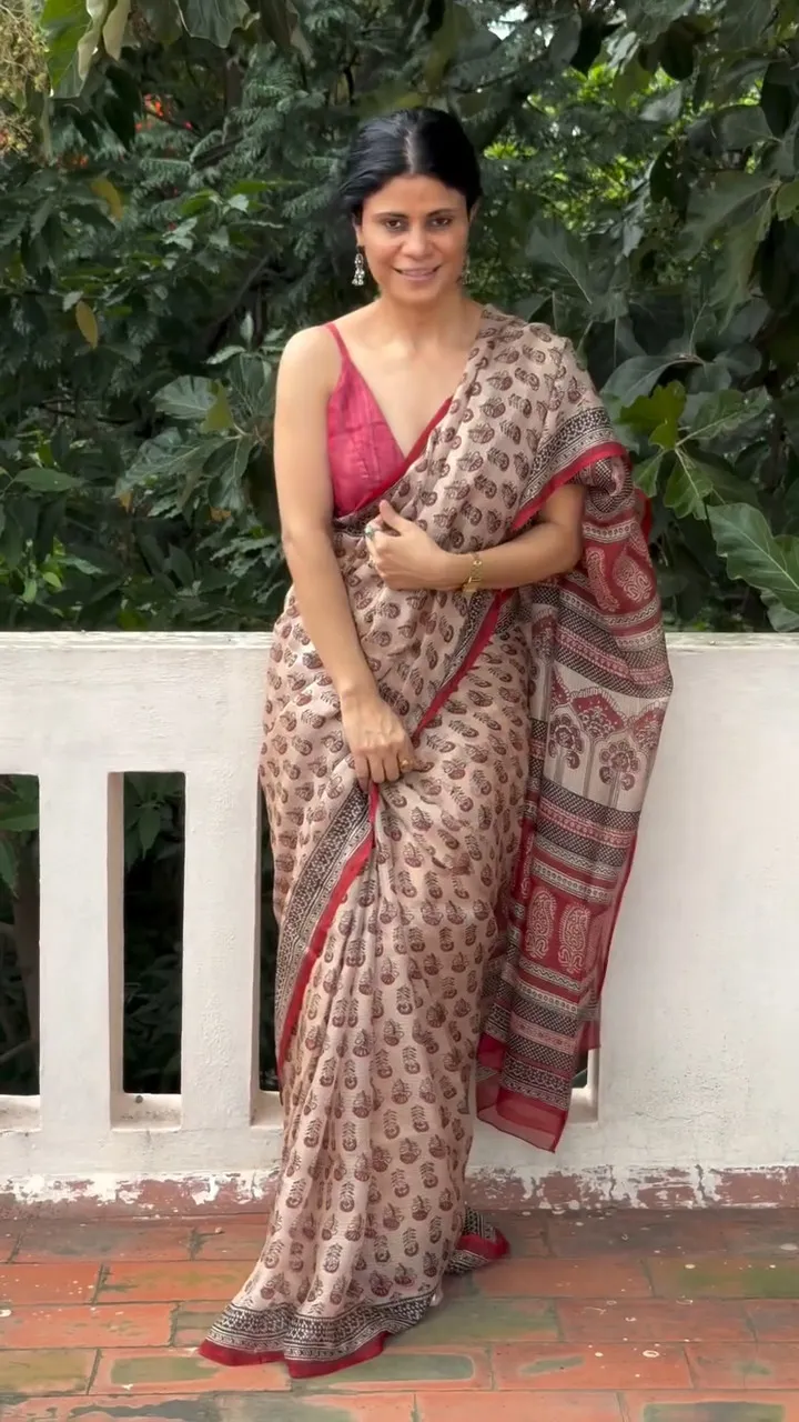 Traditional Block Design Printed Kota Doria Cotton Saree