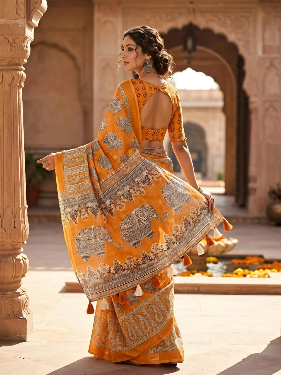 Traditional Block Design Printed Kota Doria Cotton Saree